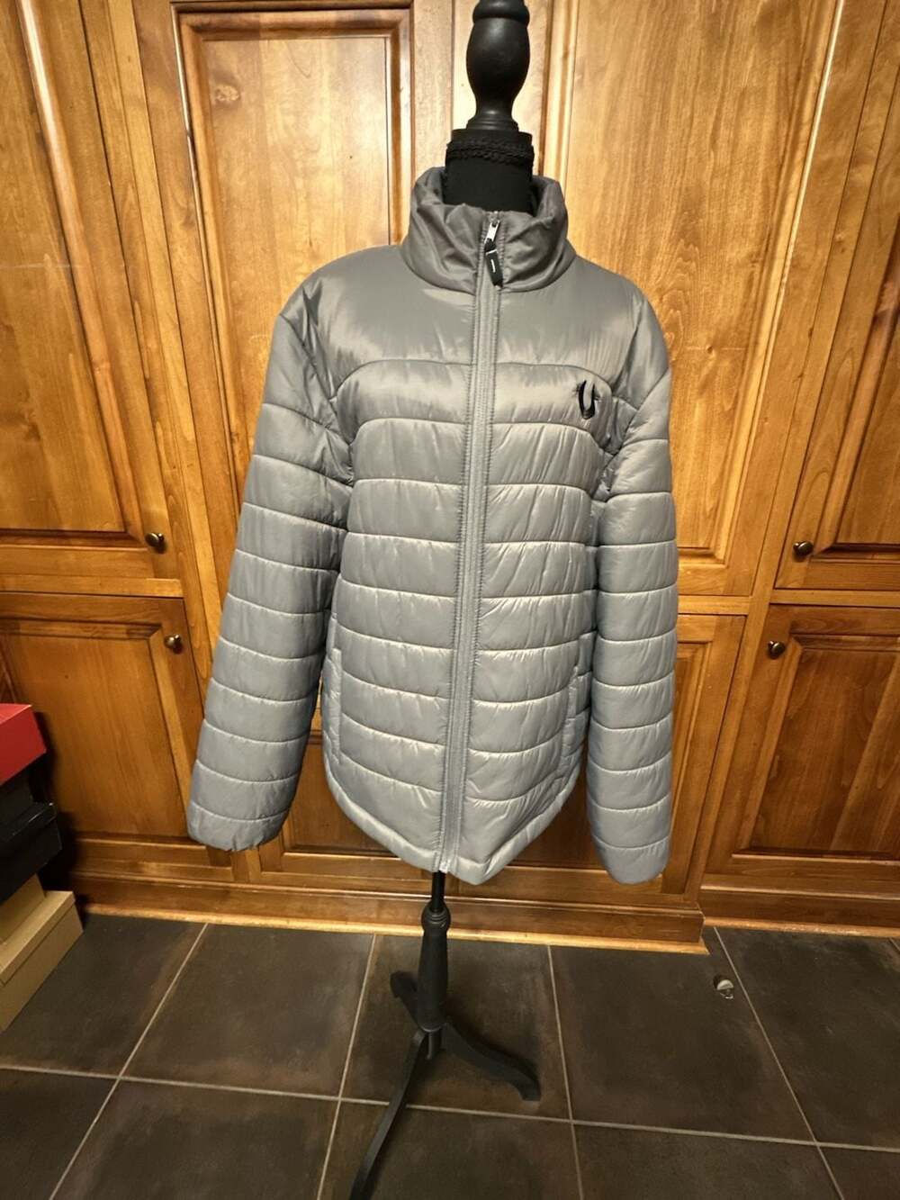 True Religion Mens Grey Full Zip Puffer Jacket Size L